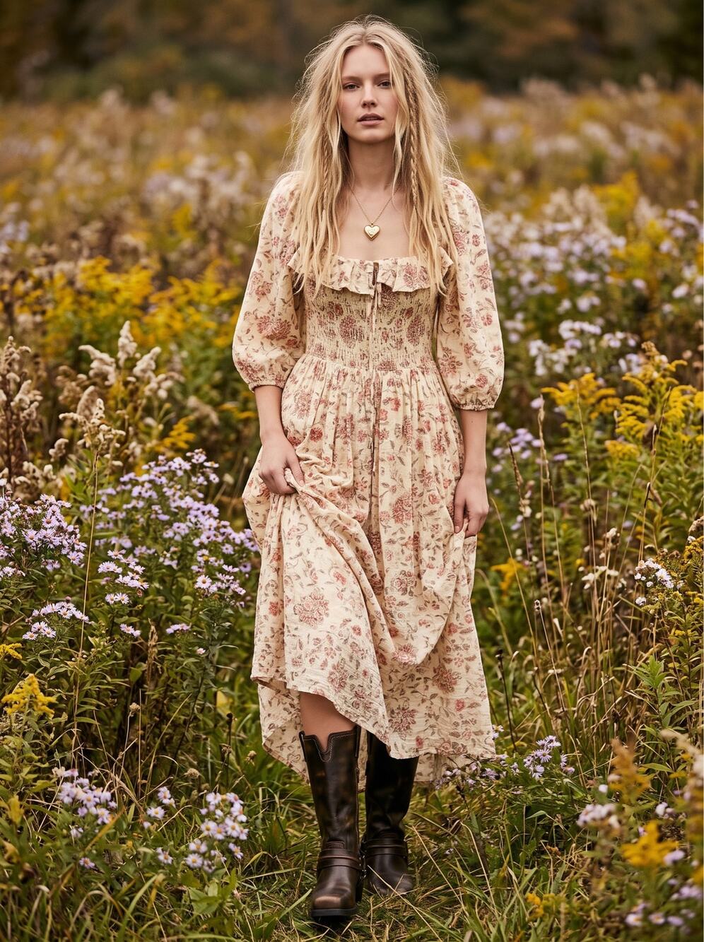 Free People Dainty Ethereal Cottage Oasis Floral Midi Dress Ivory Large